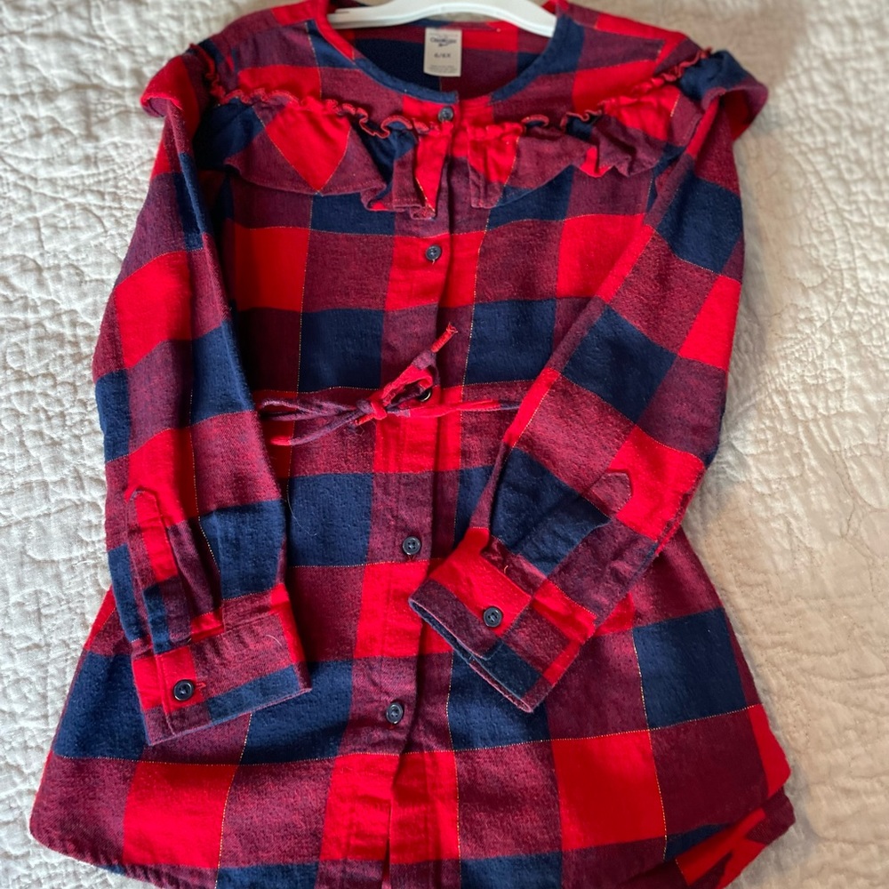 Flannel Plaid Girl’s Button Down Tunic with tie